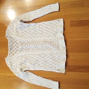 Y2K AE American Eagle White Lace Design Open Hole woman's Sweater, Large